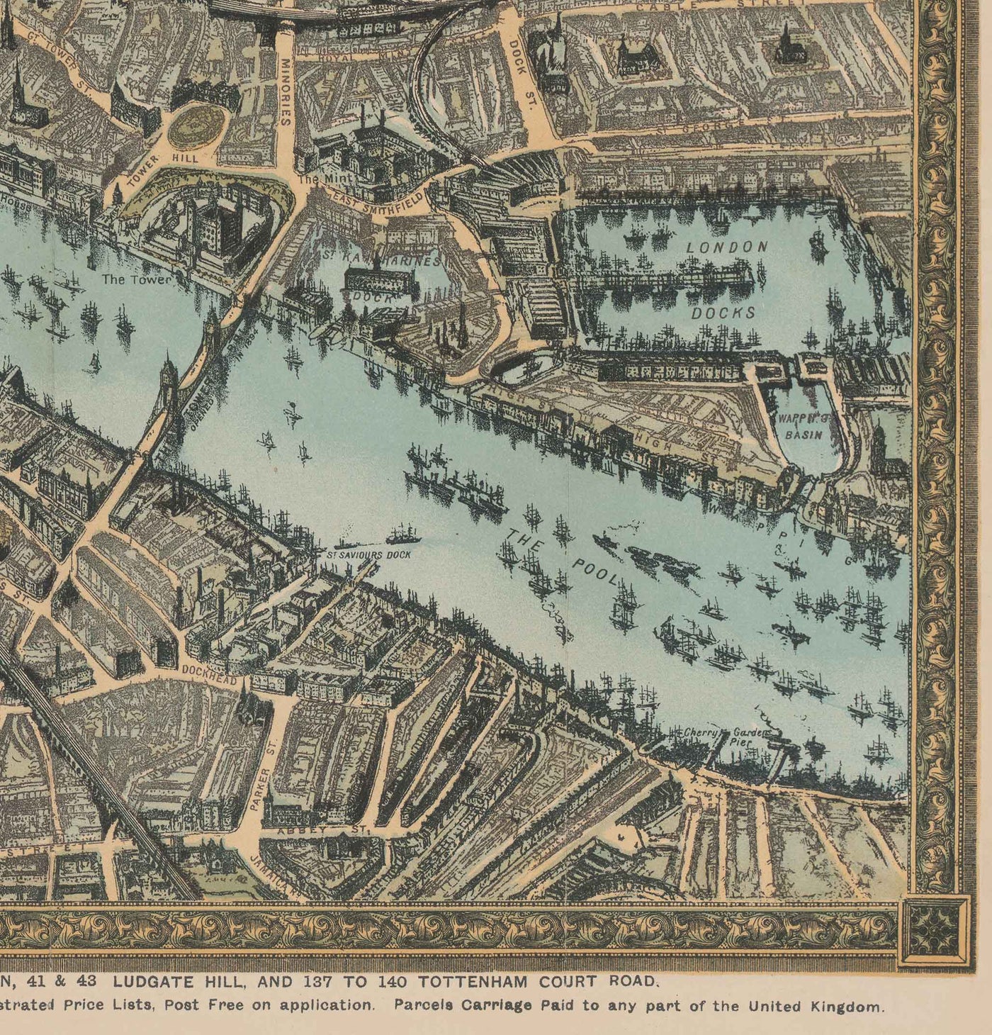 Old Birds Eye Map of London in 1892 by Charles Baker & Co - Westminster, City of London, Lambeth, Covent Garden, Marylebone