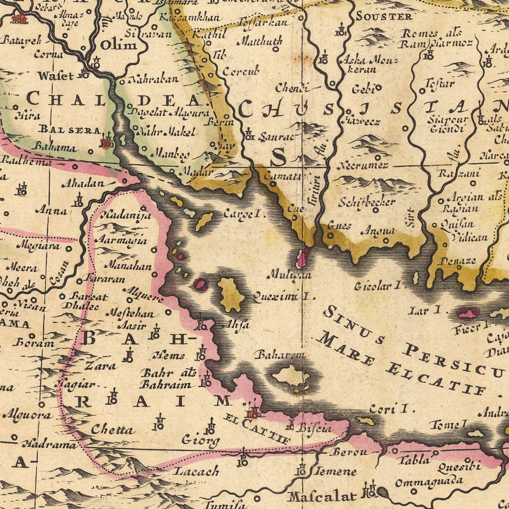 Antiguo mapa de Persia, Anatolia, Armenia y Arabia por Visscher, 1690: Oriente Medio, Ammán, Teherán, Riad, Reserva Rey Salman