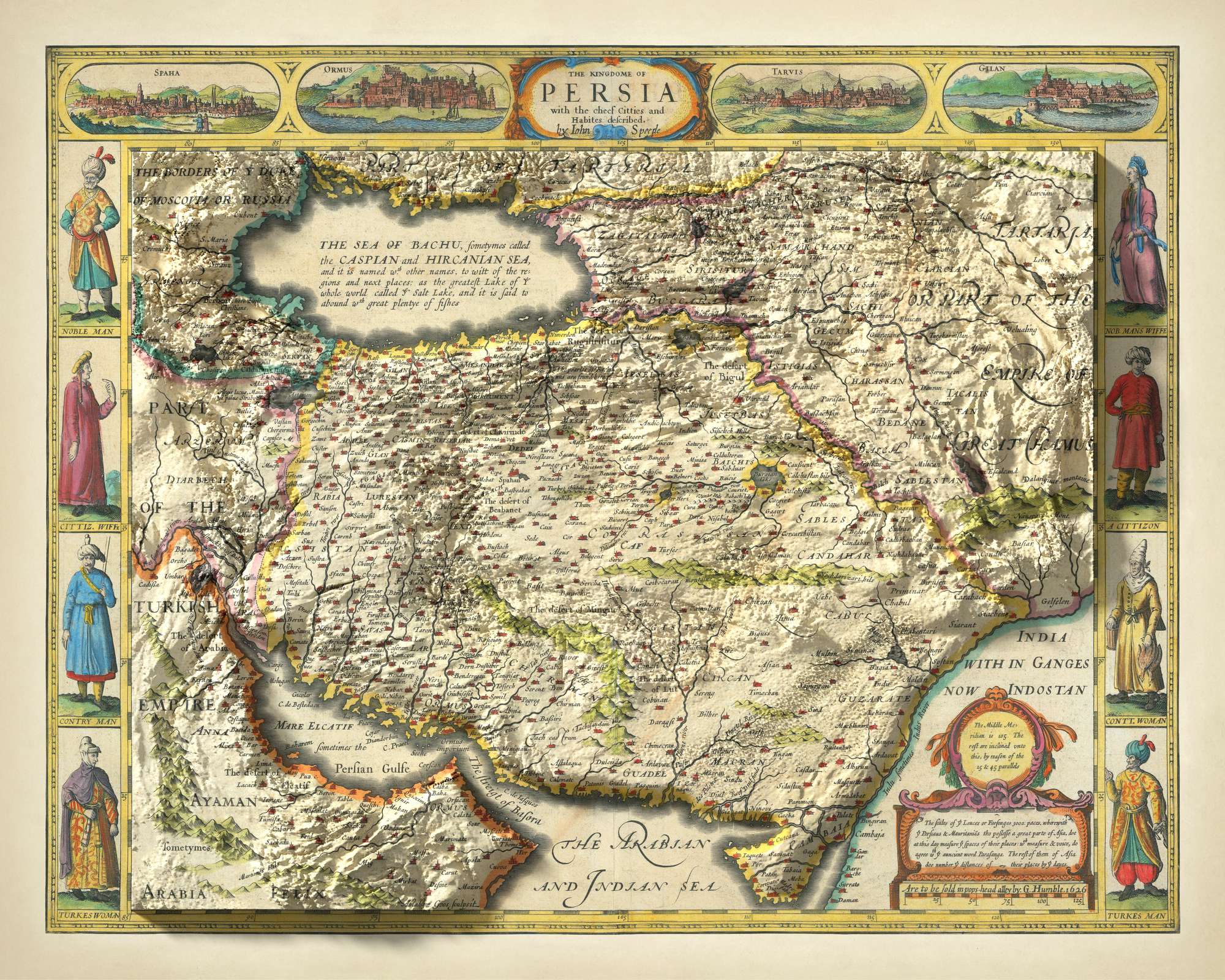Old Rare Map of the Persian Empire by Speed, 1627: Iran, Middle