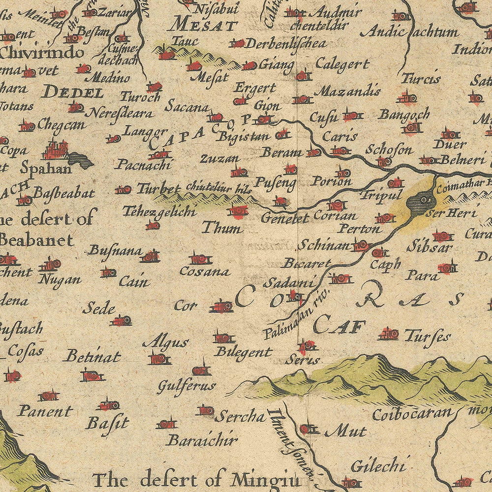 Antiguo mapa raro de Irán por Speed, 1627: Mar Caspio, Golfo Pérsico, Spaha, Ormus, Gilan