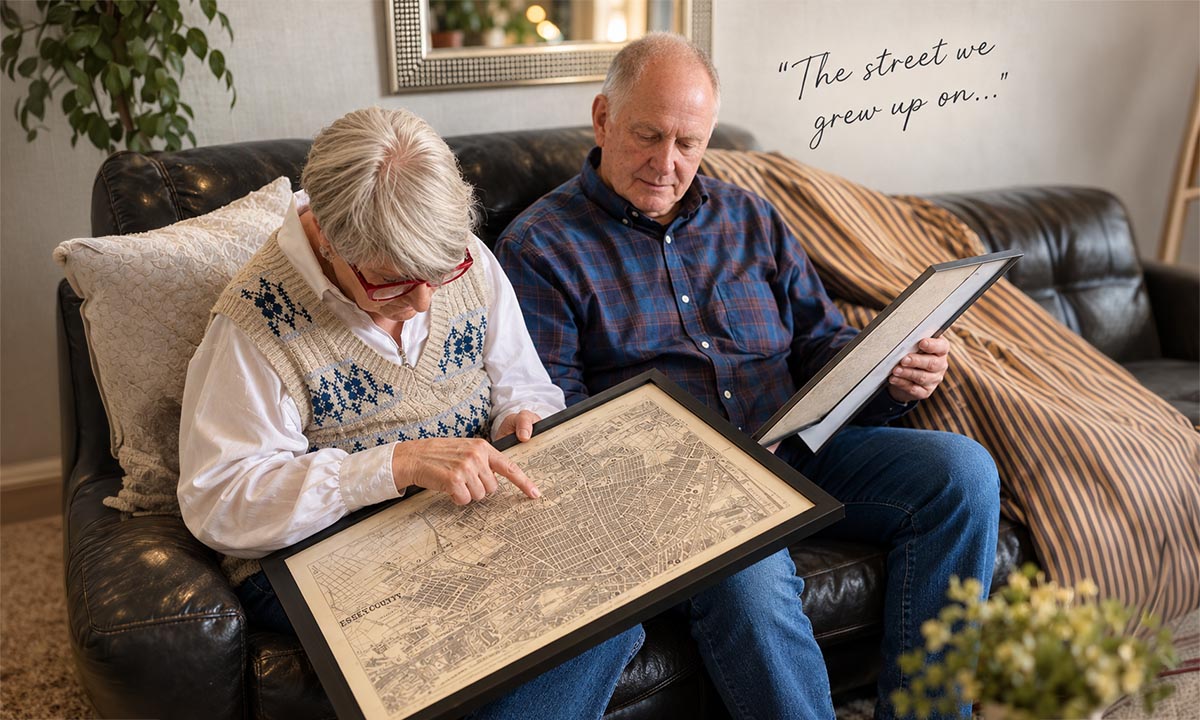 A couple enjoying their personalised historical map
