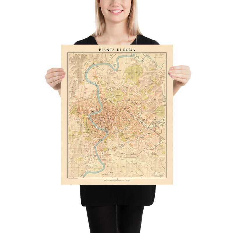 Rare Old Plan Map of Rome, 1921: Vatican, Colosseum, Trevi Fountain, V ...