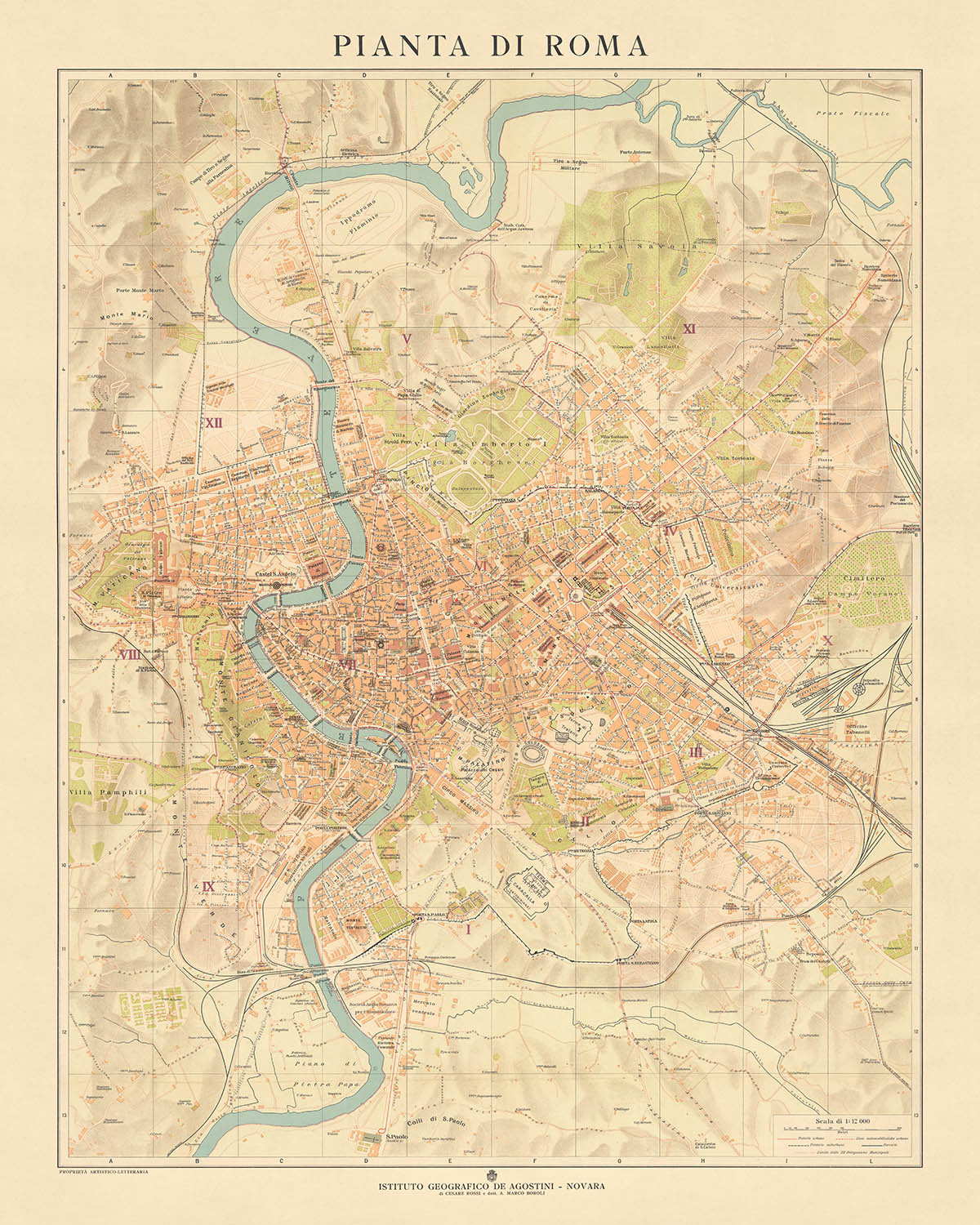 Rome Rere Rare Old Plan Map of Rome, 1921: Vatican, Colosseum, Trevi Fountain, V ...
