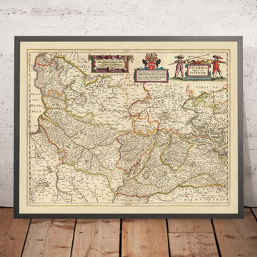 Ancienne carte de Picardie, France par Visscher, 1690 : Calais, Lille, Amiens, Reims, Parc Scarpe-Escaut