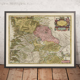 Ancienne carte du Piémont et du Monferrato, Italie par Joan Blaeu, 1665 : Turin, Alexandrie, Asti, Casale Monferrato, Vercelli