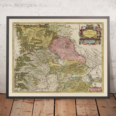 Alte Karte von Piemont und Monferrato, Italien von Joan Blaeu, 1665: Turin, Alessandria, Asti, Casale Monferrato, Vercelli