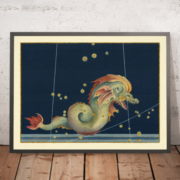 Ancienne carte des étoiles de Piscis Austrinus (Poisson du Sud) par Johann Bayer, 1603 - Carte des constellations célestes 