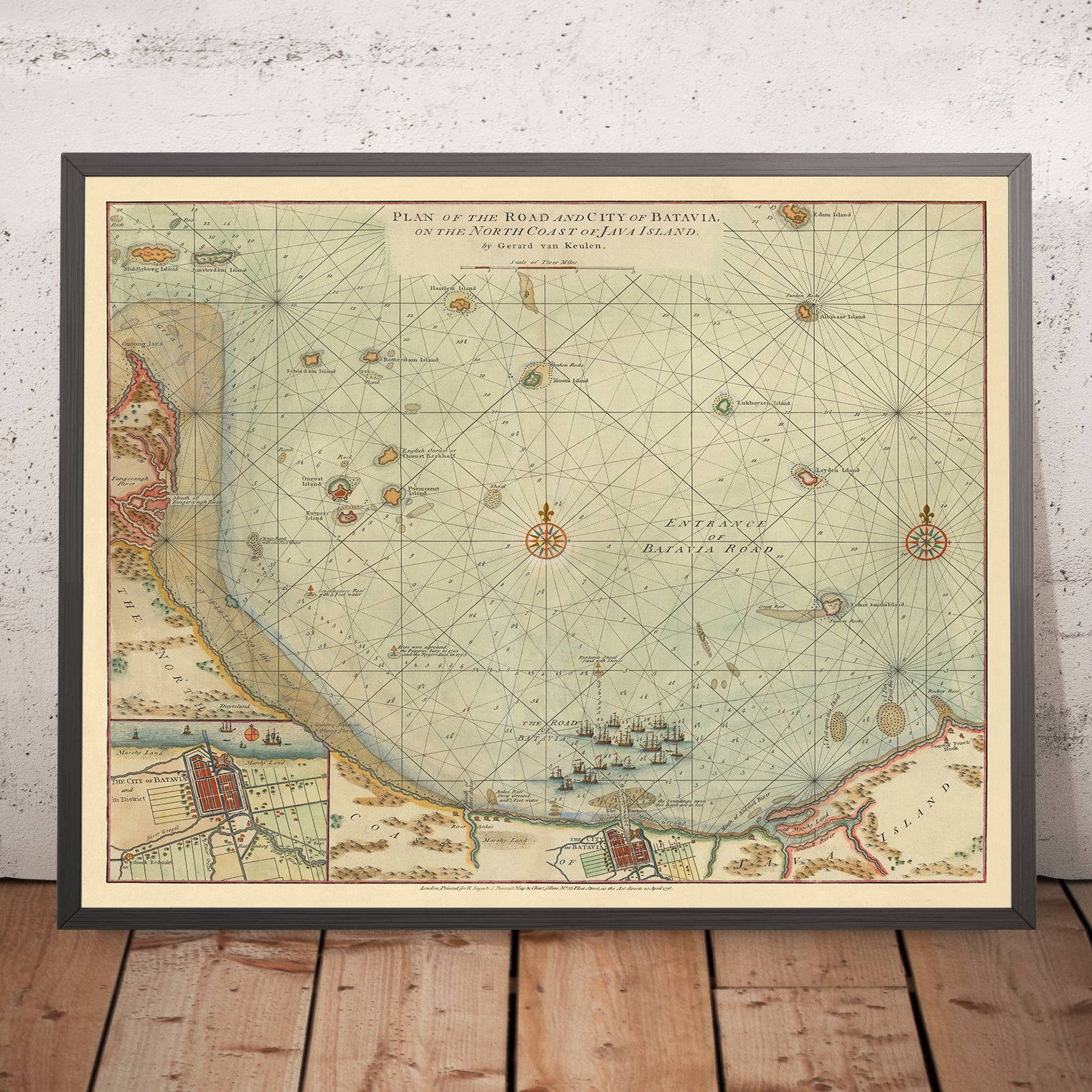 Old Chart of Jakarta (Batavia) by van Keulen, 1778: Onrust Island, Tho ...