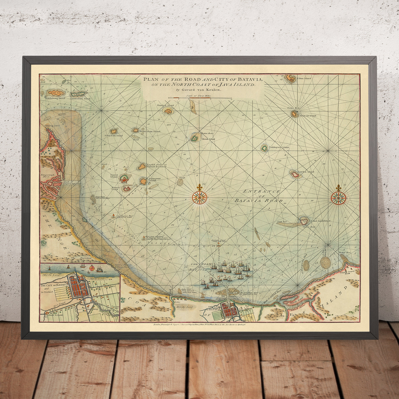 Old Chart of Jakarta (Batavia) by van Keulen, 1778: Onrust Island, Thousand Islands, Indonesia