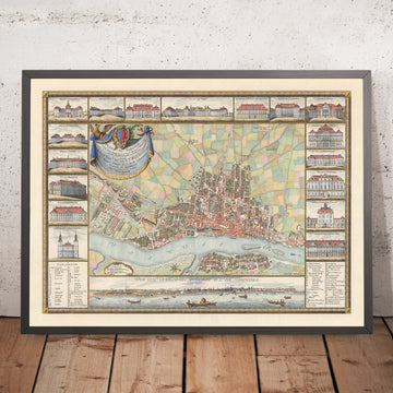 Mappa antica di Varsavia di Rizzi Zannoni, 1772: Fiume Vistola, Miodowa, Senatorska, Solec, Swietojanska 