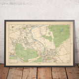 Mapa antiguo del suroeste de Londres, 1900: Bushy Park, Richmond Park, Ham Common, Kingston, Twickenham 