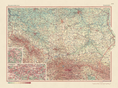 Old Map of South Poland, 1967: Warsaw, Krakow, Lodz, Vistula River, Carpathian Mountains