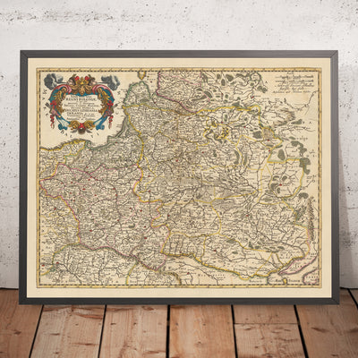 Old Map of Poland by Visscher, 1690: Warsaw, Vilnius, Minsk, Vienna, Kyiv