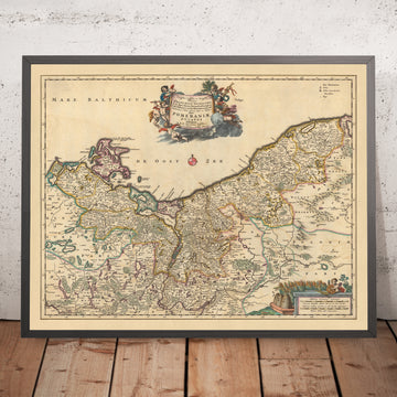 Old Map of Pomerania by Visscher, 1690: Słupsk, Szczecin, Piła, Koszalin, Drawsko Area