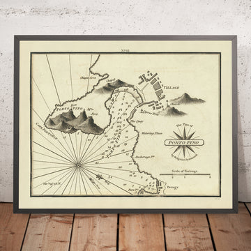 Old Portofino Nautical Chart by Heather, 1802: Italian Riviera, Village, Forts, Soundings