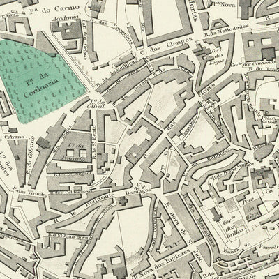 Old Map of Porto, 1870: Torre da Marca, Cathedral, Ribeira Square, St. Francis Church, Episcopal Palace