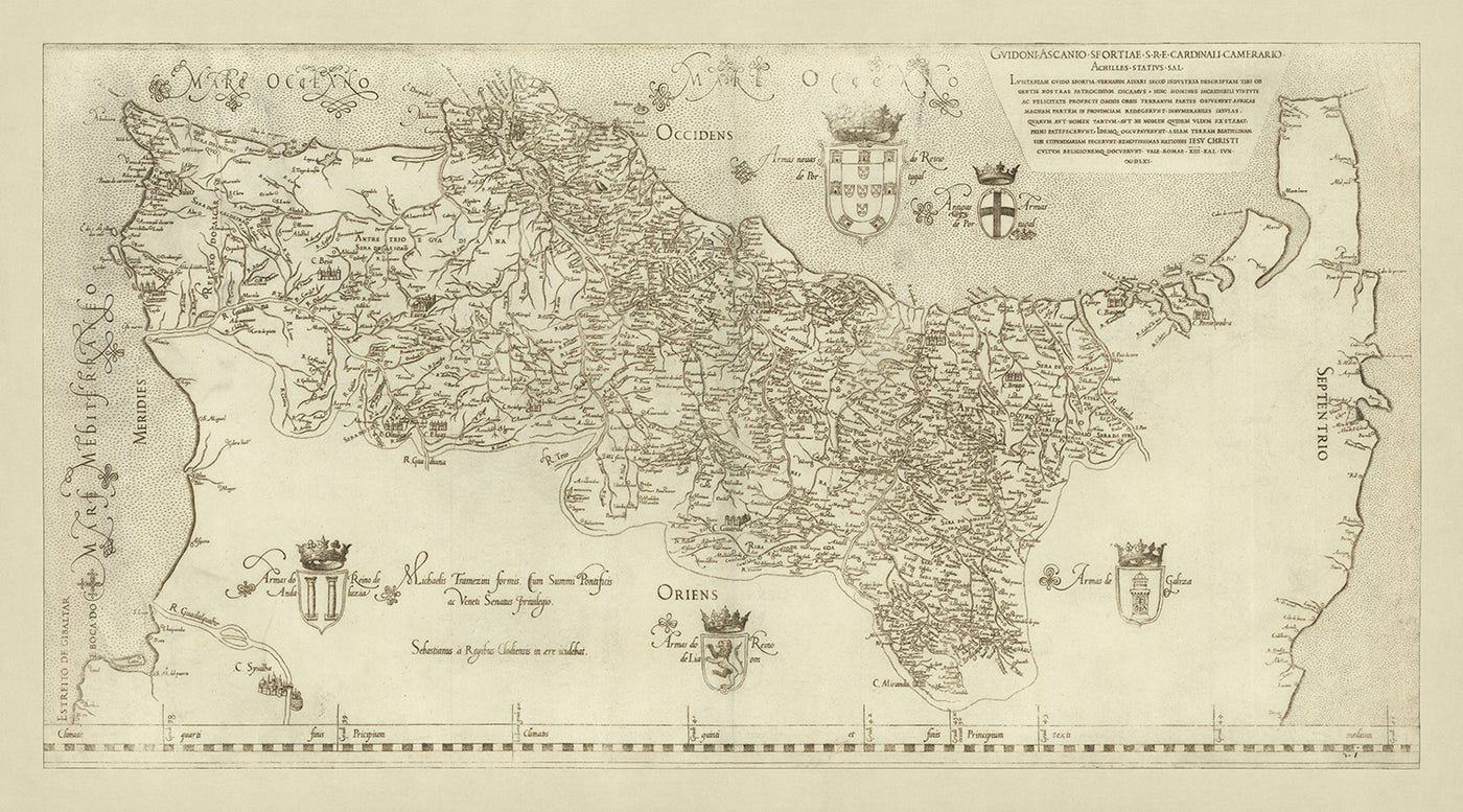 Ancienne carte du Portugal par Seco, 1562 : Lisbonne, Porto, Coimbra, Algarve, Açores