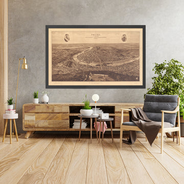 Mappa antica di Birdseye di Praga di Mentor, 1926: Torre di Petrin, Castello di Praga, Mala Strana, Città Vecchia, Tutto il Raduno Sokol 