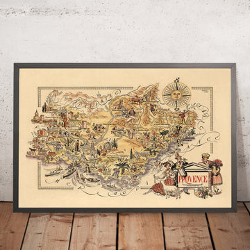 Antiguo mapa de Provenza, Francia por Liozu, 1951: Marsella, Aviñón, Cannes, Niza, Mónaco