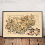 Mappa antica della Provenza, Francia di Liozu, 1951: Marsiglia, Avignone, Cannes, Nizza, Monaco 
