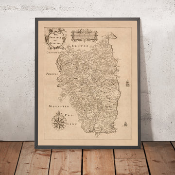 Antigua mapa de Leinster por Petty, 1685: Dublín, Kilkenny, Wexford, Waterford, Kildare, Louth, Meath 