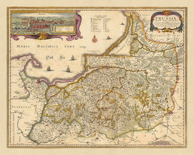 Old Map of Prussia by Visscher, 1690: Gdańsk, Elbląg, Klaipėda, Kaliningrad, Brodnicki Park Krajobrazowy