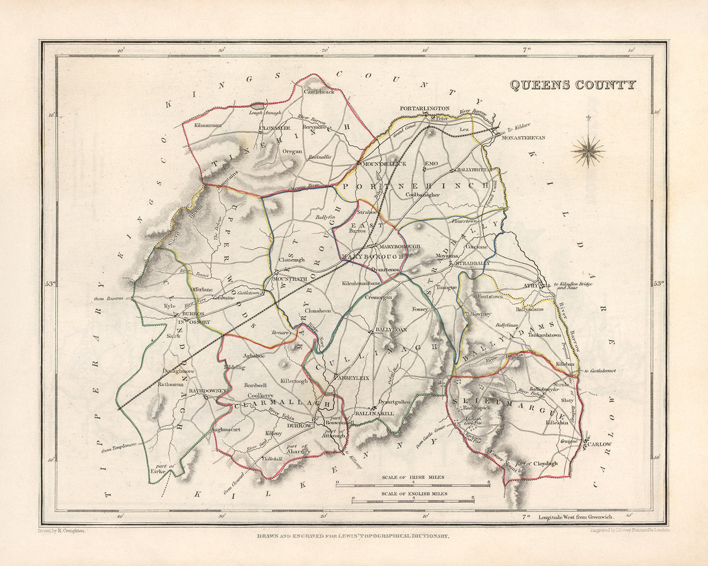 Old Map of County Laois (Queen's) by Samuel Lewis, 1844: Abbeyleix, Ballybrittas, Durrow, Mountmellick, Stradbally