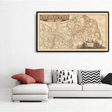 Antica mappa del fiume Reno di Visscher, 1690: Dalla foce alla sorgente, Berna, Bruxelles, Lussemburgo, Francoforte, Colonia 