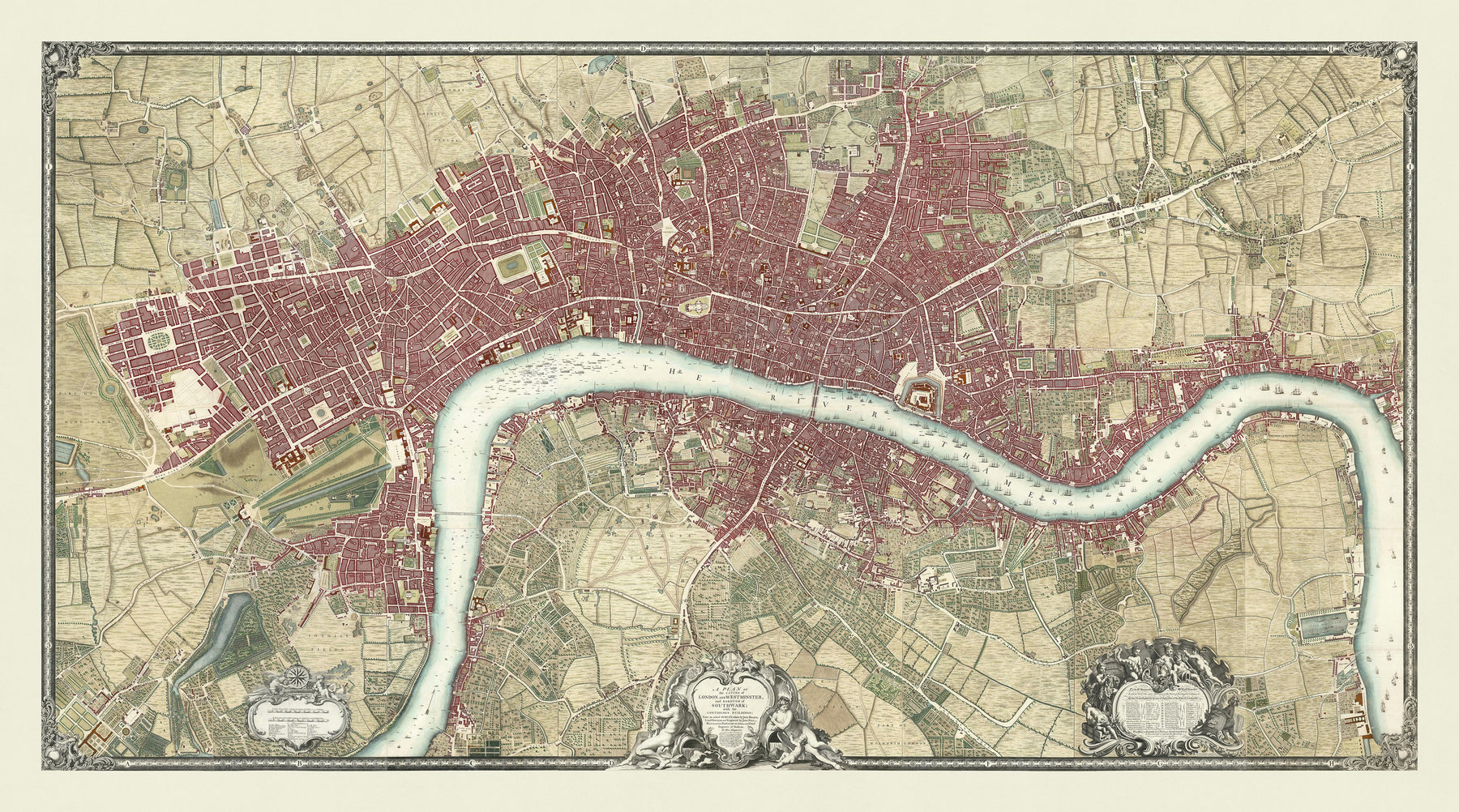 Complete Large Map of London in 1746 by John Rocque – The Unique Maps Co.