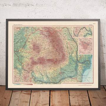 Old Map of Romania, 1967: Bucharest, Cluj-Napoca, Timișoara, Carpathian Mountains, Danube River