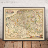 Ancienne carte de la Belgique royale par Visscher, 1690 : Bruxelles, Gand, Anvers, Lille, Parc des Caps et Marais d'Opale