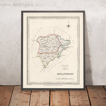 Alte Karte von Rutlandshire von Samuel Lewis, 1844: Oakham, Uppingham, Cottesmore, Langham, Belton 