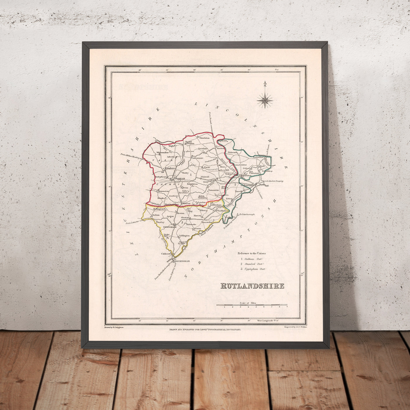 Old Map of Rutlandshire by Samuel Lewis, 1844: Oakham, Uppingham, Cottesmore, Langham, Belton