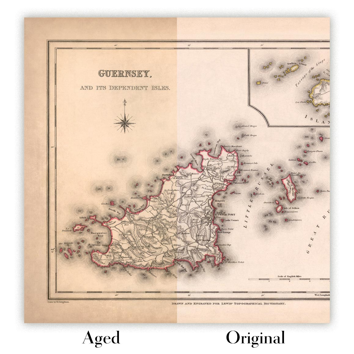 Image showing the difference between an Original map and an Aged toned map