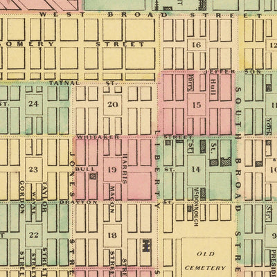 Ancienne carte de Savannah par Colton, 1855 : Forsyth Place, dépôts ferroviaires, île Hutchinson, Fishers Reef, quartiers