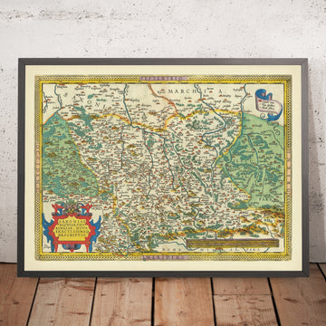 Mappa antica della Sassonia di Ortelius, 1595: Berlino, Lipsia, Dresda, fiume Elba, Monti Metalliferi 