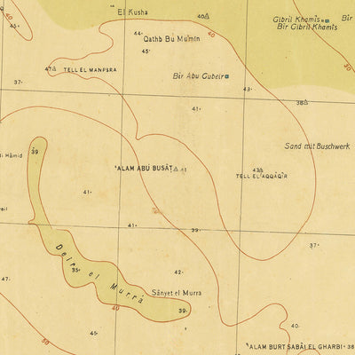 Alte Karte von El Alamein der deutschen Armee, 1942: Zweiter Weltkrieg, Ed Daba, Gräben, Eisenbahn, Dünen 