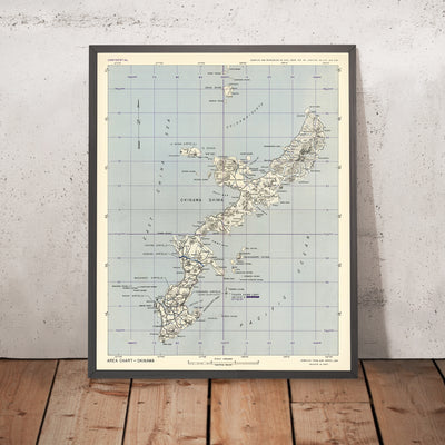 Alte Militärkarte von Okinawa vom 64. Engineer Base Topographic Battalion, 1945: Naha, Flugplatz Kadena, Ie Shima, Flugplatz Yontan, Kanna Saki