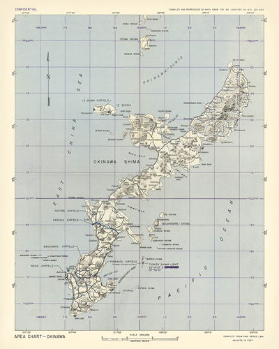 Old WW2 Military Map of Okinawa, Japan: 64th Engineer Base Topographic Battalion