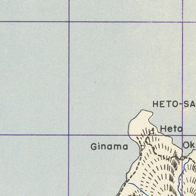 Ancienne carte militaire d'Okinawa réalisée par le 64e bataillon topographique de la base du génie, 1945 : Naha, aérodrome de Kadena, Ie Shima, aérodrome de Yontan, Kanna Saki