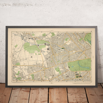 Mappa antica di Londra centro-occidentale, 1900: Hyde Park, Kensington, Hammersmith, Musei, Wormwood Scrubs 