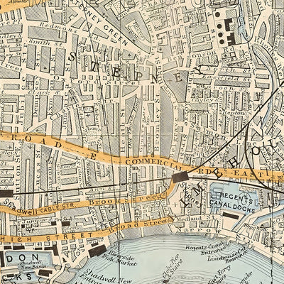 Old Map of East-Central London, 1900: Tower of London, The Thames, Isle of Dogs, London Docks, Shoreditch