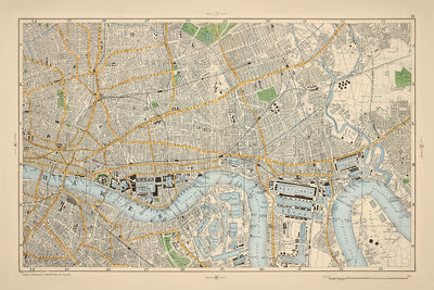 Old Map of East-Central London, 1900: Tower of London, The Thames, Isle of Dogs, London Docks, Shoreditch