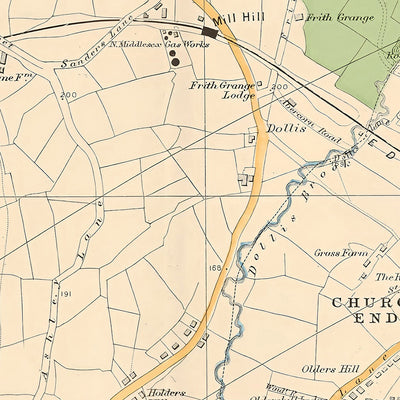 Mapa antiguo de Londres, 1900: Mill Hill, Hendon, East End, Woodside Park, Brent Reservoir