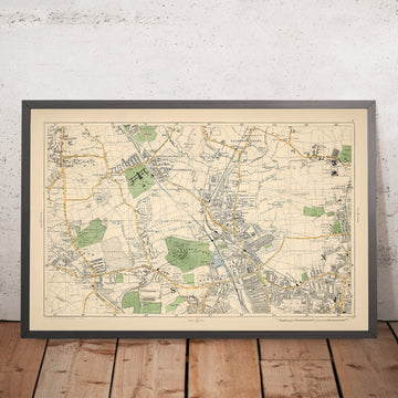 Mapa antiguo del norte de Londres por Bacon, 1900: Colney Hatch, Alexandra Park, Muswell Hill, Hornsey, Palmers Green 
