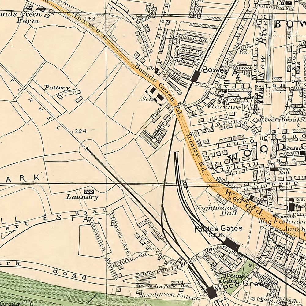 Old Map of North London by Bacon, 1900: Colney Hatch, Alexandra Park, Muswell Hill, Hornsey, Palmers Green