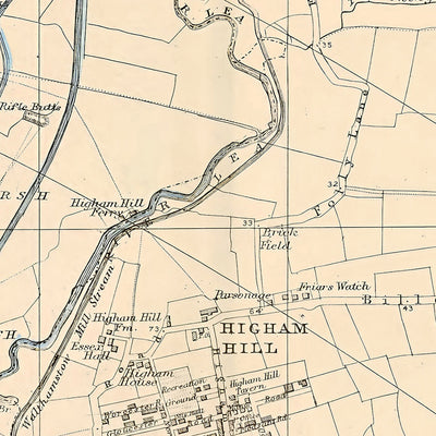 Ancienne carte de Londres, 1900 : Edmonton, Tottenham, Walthamstow, réservoirs, Woodford Park