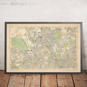 Antigua mapa del centro-norte de Londres, 1900: Hampstead Heath, Camden, Highgate, Finsbury Park, Stoke Newington 