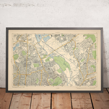 Alte Karte von Ost-Zentral-London, 1900: Clapton, Hackney Downs, Lea Bridge, Stratford, London Fields 