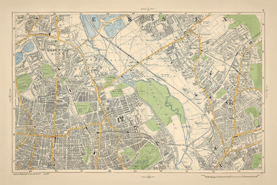 Ancienne carte de Londres, 1900 : Stamford Hill, Hackney Downs, Lea Bridge, Stratford, London Fields